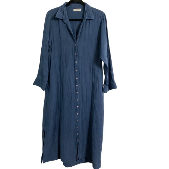 NATURAL LIFE Drew Shirt Dress Cotton Gauze Maxi Pockets in Blue size Small - Picture 2 of 14